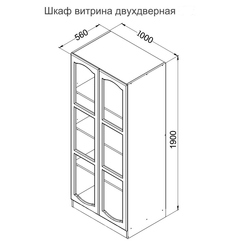 Шкаф витрина двухдверная 1000, бесцветный акриловый лак