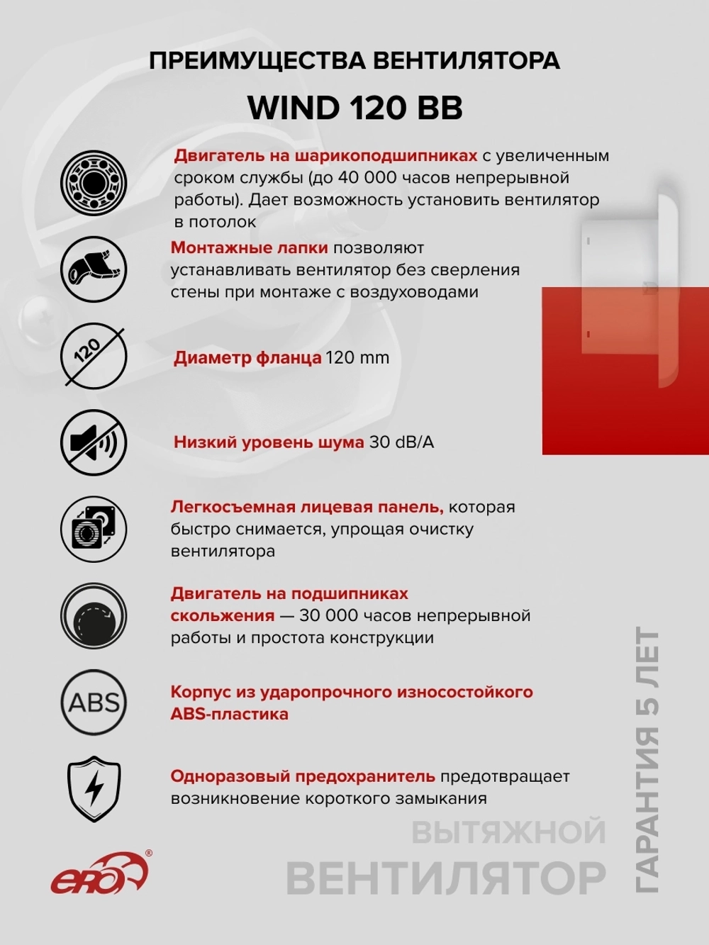 Вентилятор накладной WIND D120 двигатель BB ERA