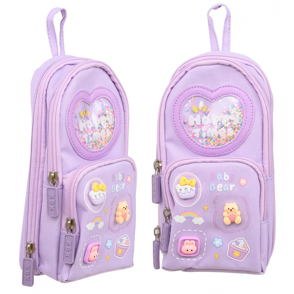 Пенал-сумка Basir без наполнения, 10*22*6 см, серия "Мишки", 3 отделения на молнии