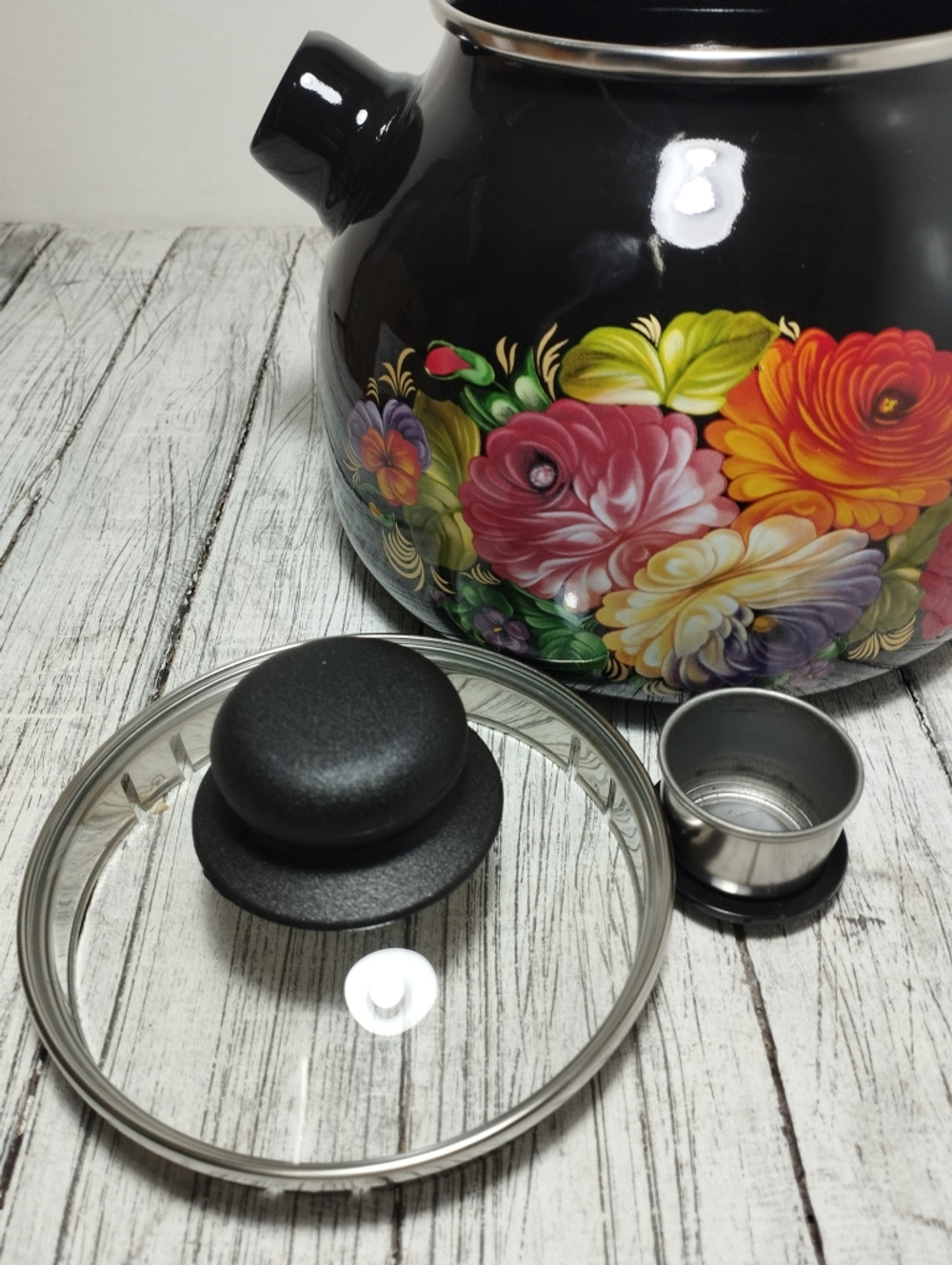 Чайник 3л сфер со свист Жостово черн(4шт)4с209/я