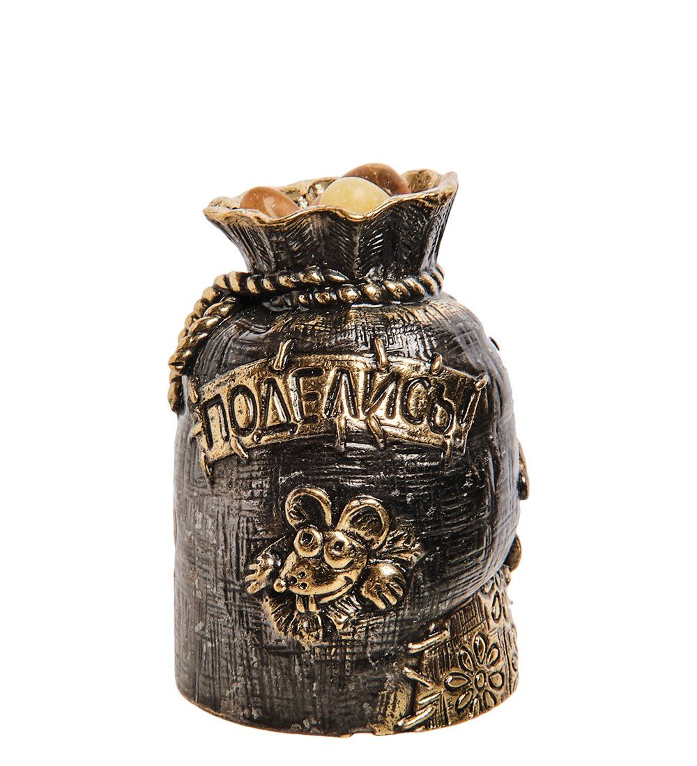 AM-2694 Колокольчик «Денежный мешок» (латунь, янтарь)