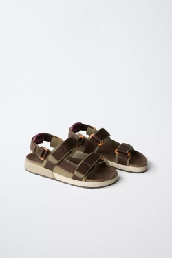 ZARA САНДАЛИИ В СПОРТИВНОМ СТИЛЕ, КОРИЧНЕВЫЙ