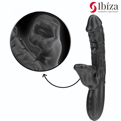 Черный вибратор с режимами колебаний и посасывания - 23,5 см. (Цвет: черный)
