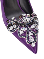 Женские туфли из кожи фиолетовые с аппликацией