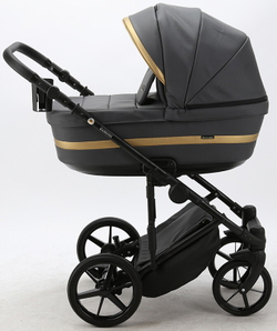 Детская коляска Adamex Rimini Deluxe 2 в 1 RI210 Т.СЕР.КОЖА+ЗОЛОТО.ОТДЕЛКА