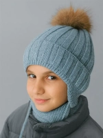 Шапка зимняя детская с помпоном и снуд