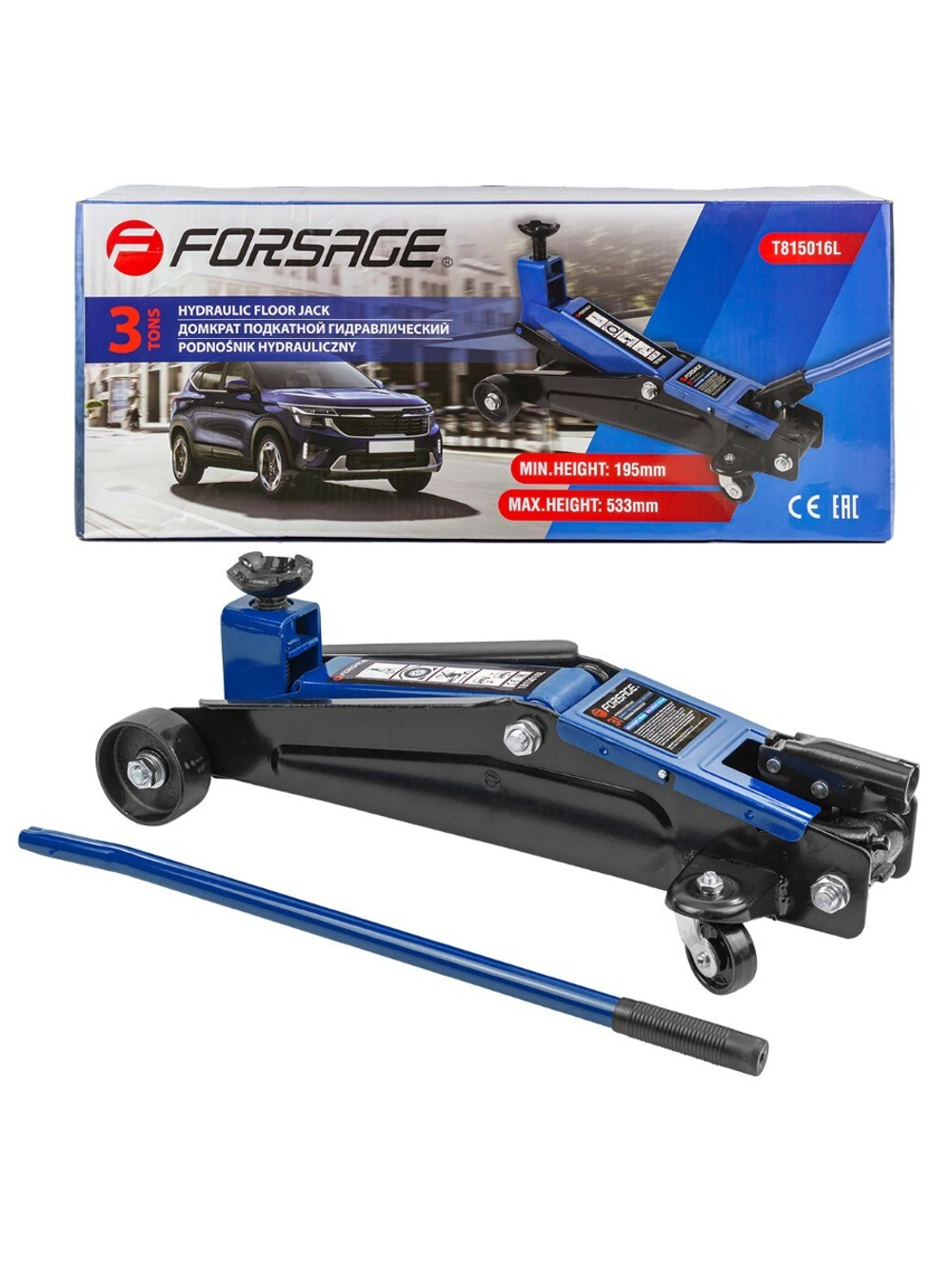 Домкрат подкатной гидравлический 3т (h min 195мм, h max 533мм) Forsage F-T815016L