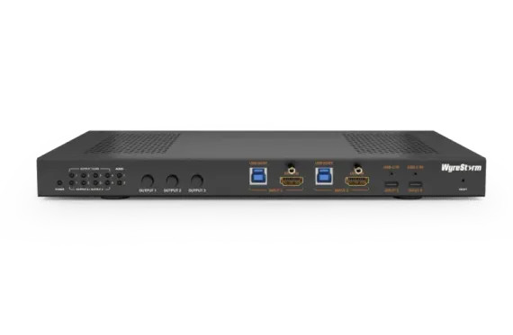 Wyrestorm MX-0403-H3-MST - матричный коммутатор 4х3 с USB-C (питание до 60 Вт), HDMI 2.0, HDBaseT 3.0 до 100м, USB 3.2, USB-C, MST. Управление: 2xLAN, RS-232, GPIO