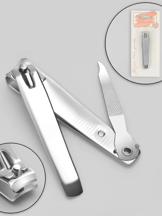 Кусачки-книпсер педикюрные, с пилкой, 8 см, на блистере, цвет серебристый