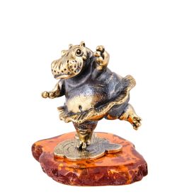 Народные промыслы AM-3643 Фигурка «Бегемот Балет» (латунь, янтарь)