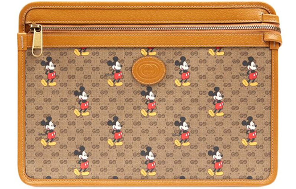 GUCCI Disney, Collaboration Canvas With Leather Clutch Unisex Ebony & Brown