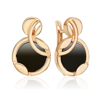 Серьги с английским замком из красного золота с ониксом