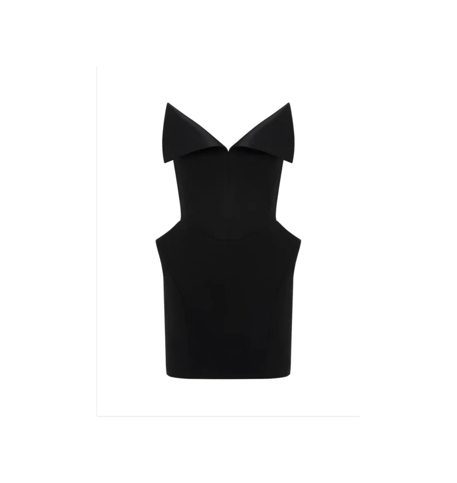 Платье черное мини с лацканами