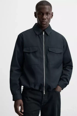 ZARA СТЕГАНАЯ КУРТКА-РУБАШКА REGULAR FIT, МОРСКОЙ СИНИЙ