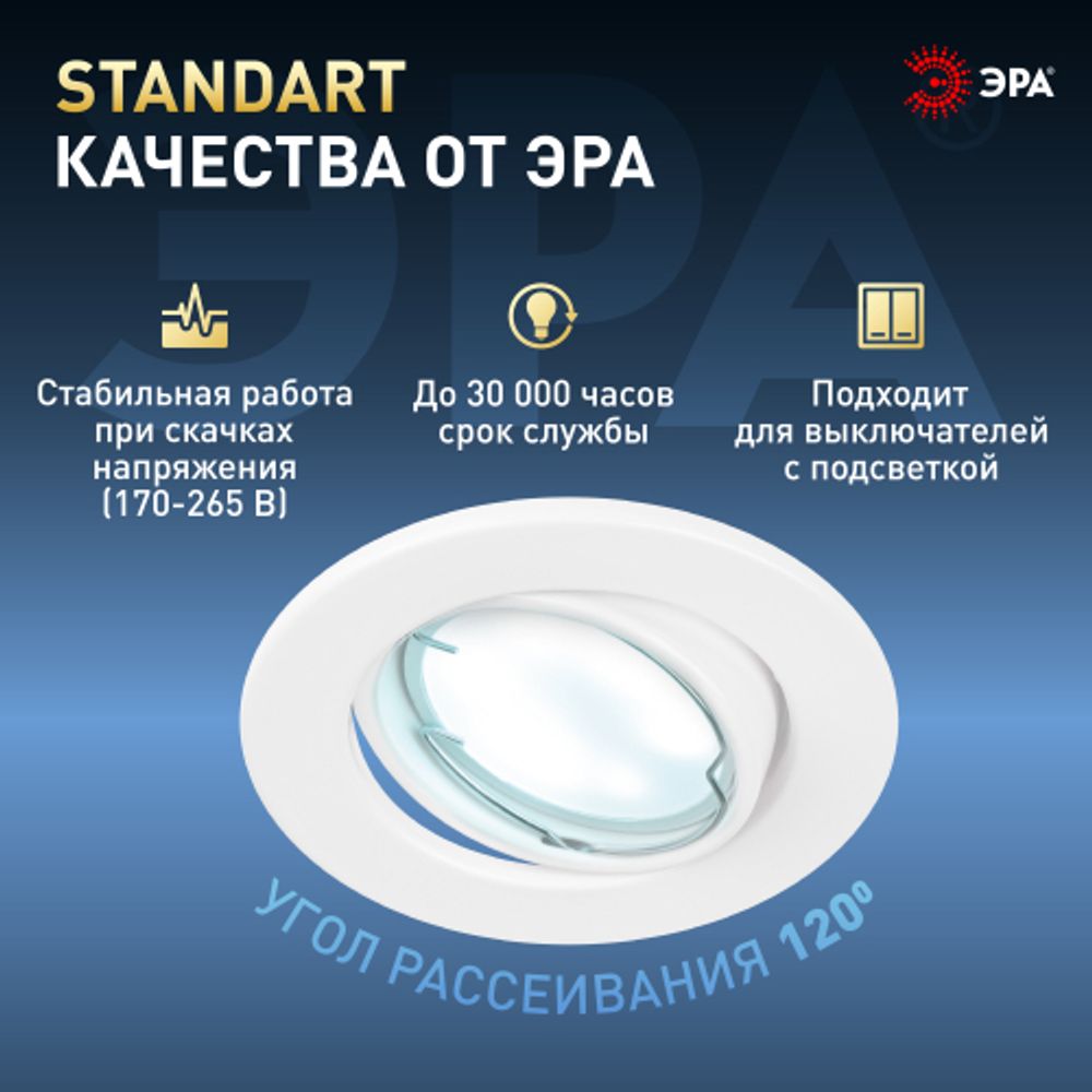 Лампа светодиодная ЭРА STD LED MR16-12W-860-GU10 12Вт софит холодный дневной свет GU10 | Лампы cветодиодные Точечные (Софиты) (MR, PAR)