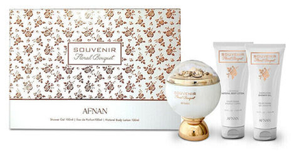 Цветочный фруктовый парфюмерный набор Afnan Souvenir Floral Bouquet EDP 100 мл + спрей 100 мл + молочко для тела 100 мл