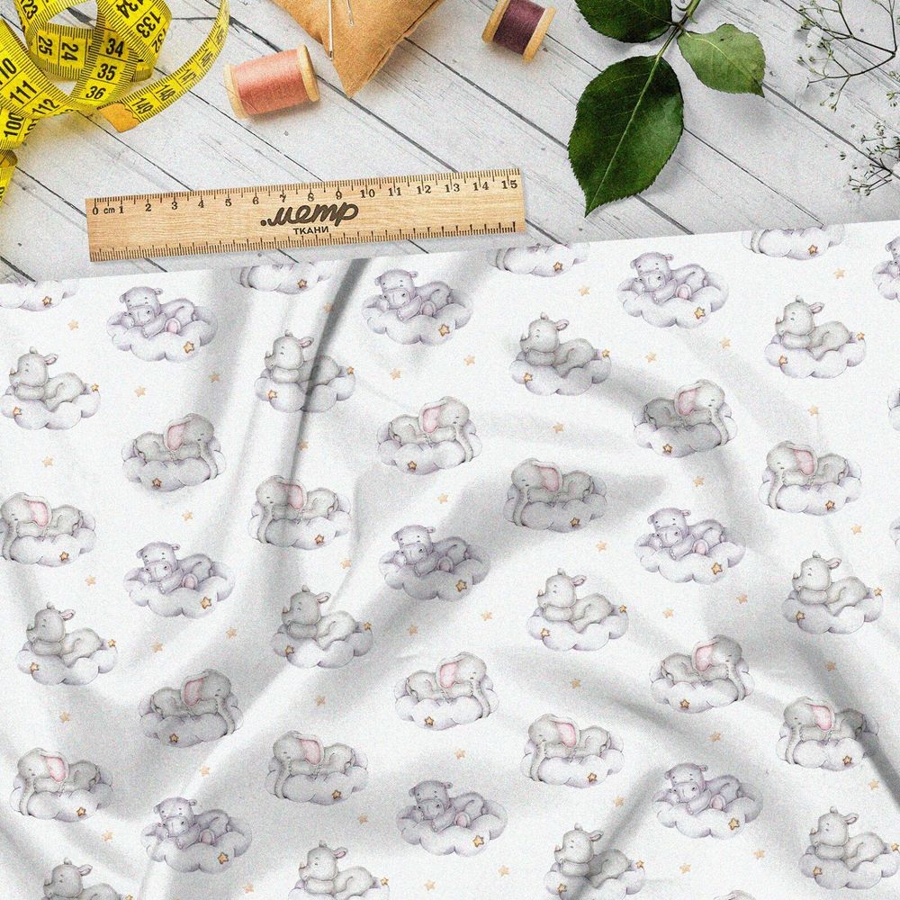 Ткань интерлок зверята на облаках