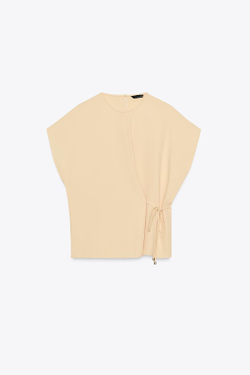 ZARA ТОП ИЗ СТРУЯЩЕЙСЯ ТКАНИ СО ШНУРКОМ, ЖЕЛТЫЙ