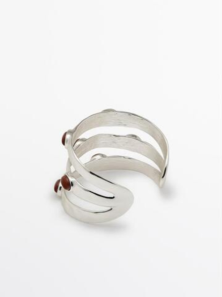 Massimo Dutti Широкий браслет с инкрустированными деталями, серебряный