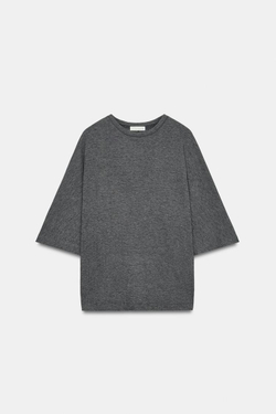 ZARA ТОП С РУКАВАМИ «ЛЕТУЧАЯ МЫШЬ», МЯГКИЙ СЕРЫЙ