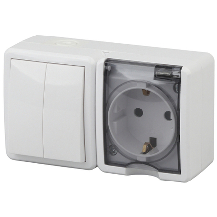 Блок розетка с выключателем ЭРА Эксперт 11-7402-01 двойной IP54 16A-10AX-250В ОУ белый