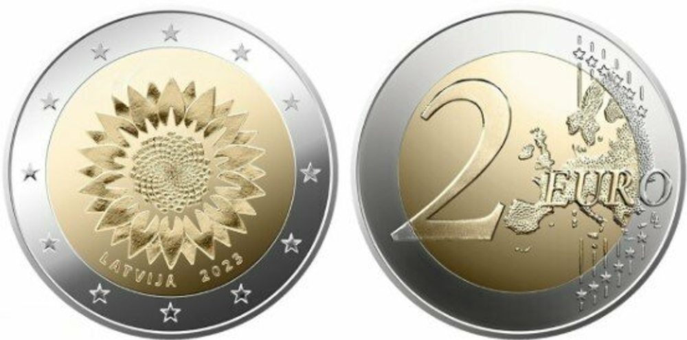 Латвия 2 евро, 2023 Подсолнух