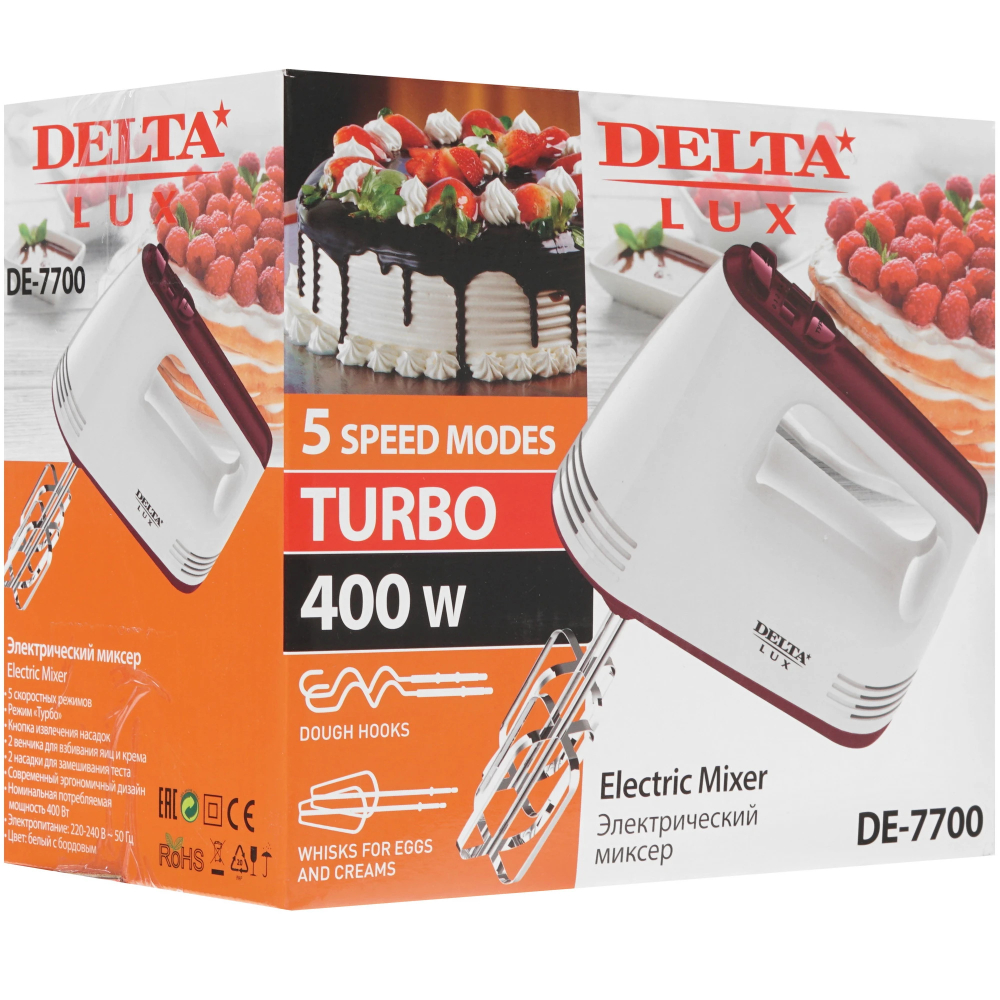 Миксер DELTA LUX DE-7700 белый с бордовым