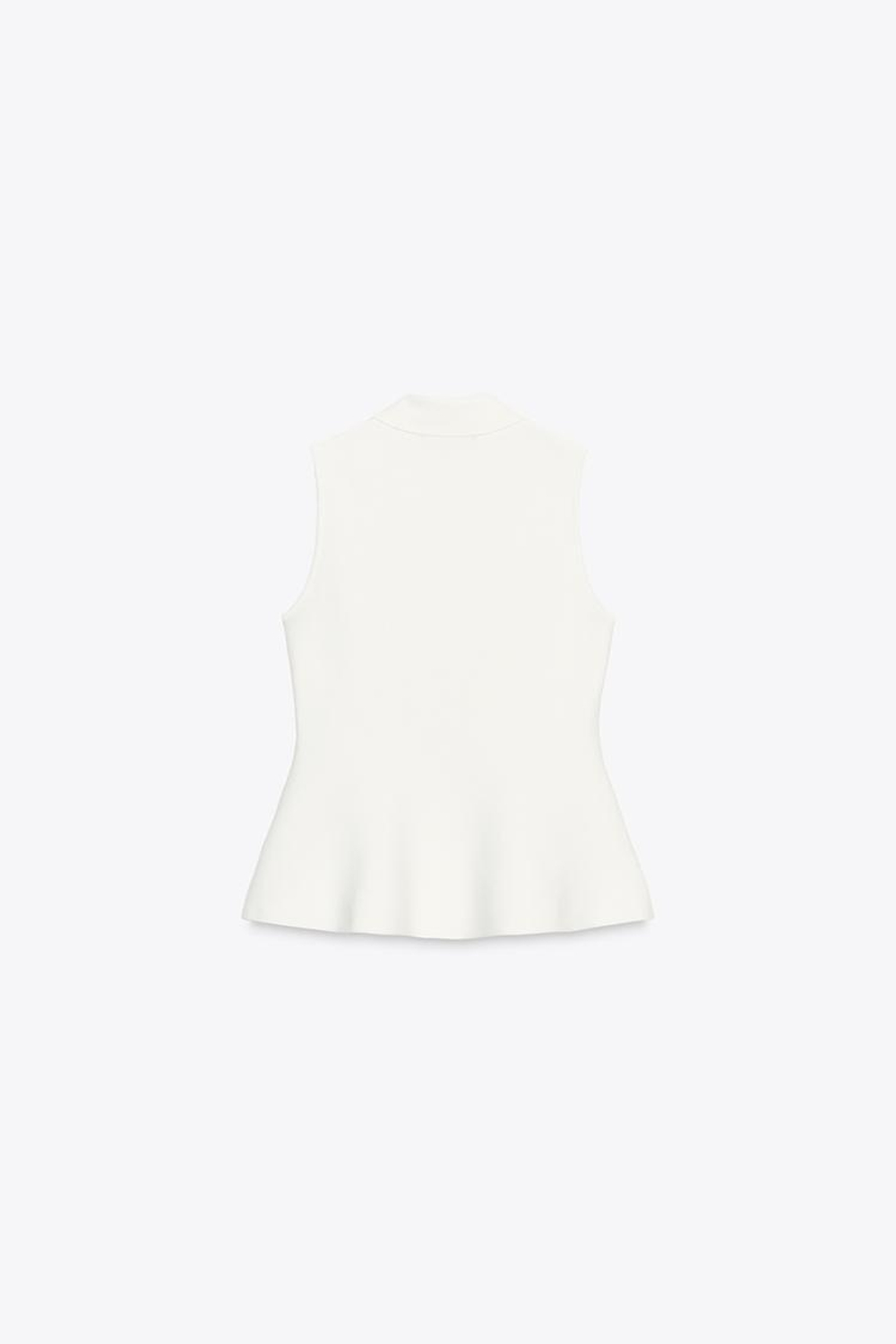 ZARA ТРИКОТАЖНЫЙ ТОП-ЖИЛЕТ С БАСКОЙ, БЕЛЫЙ