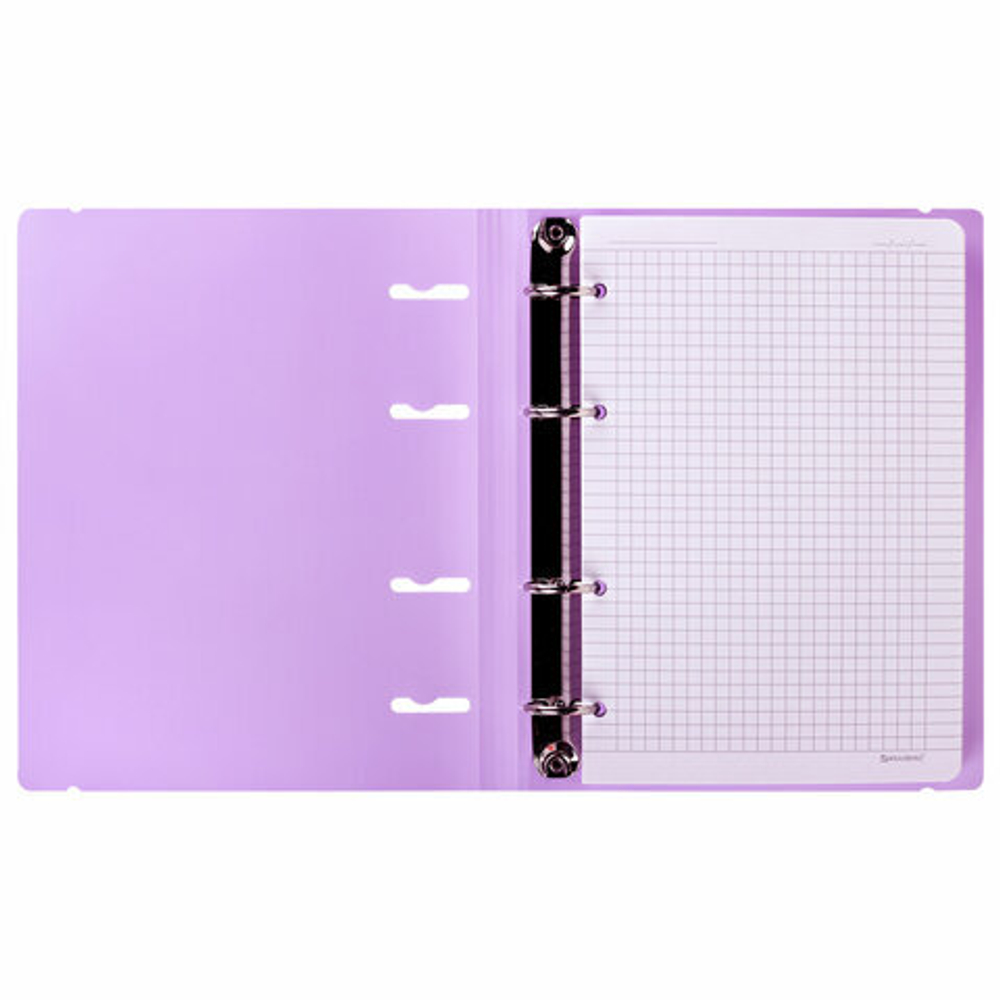 Тетрадь на кольцах А5 175х220мм, 120л, пластик, с резинкой, BRAUBERG, Сиреневый, 404620
