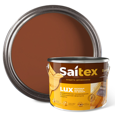 SAITEX LUX  ДЗС с воском и УФ-фильтром (глянцевый) Тиковое дерево 10л (Сайвер)