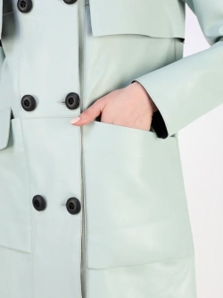 Кожаный тренч длинный с поясом плащ на осень