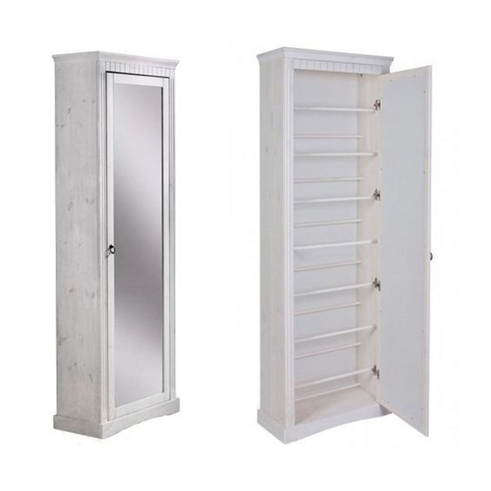 Шкаф для обуви Неаполь из сосны с зеркалом 63х31х179 см, белый воск