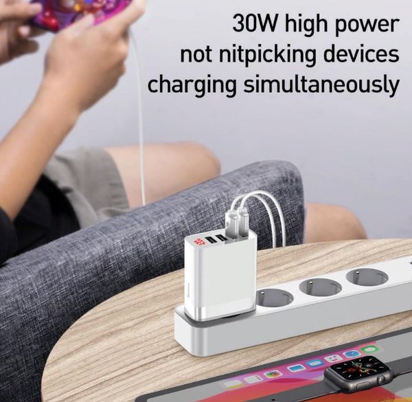 Адаптер питания Baseus Mirror Lake 30W Digital Display 4 USB EU (4USB: 5V 2.4A Max) CCJMHB-B02 Белый