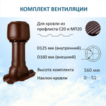 Колпак D160, вент. выход утепленный высотой Н-500, для кровельного профнастила 20мм, коричневый