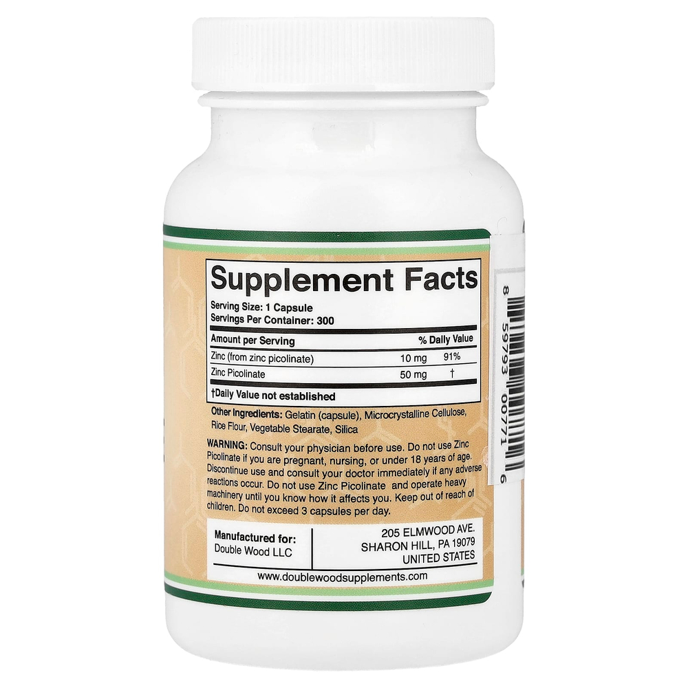 Double Wood Supplements, Zinc Picolinate, 50 mg, 300 Capsules