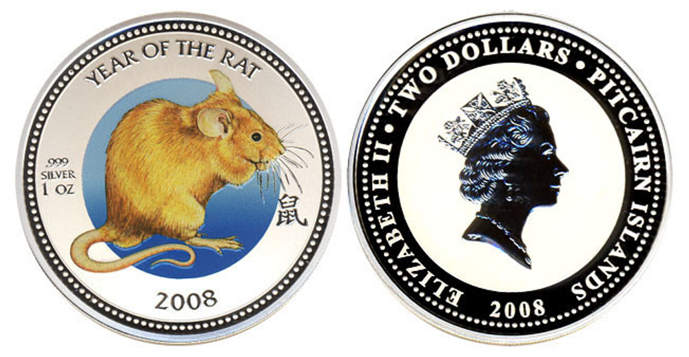 1 доллар. Год Мыши (крысы). Остров Питкэрн. 2008 год