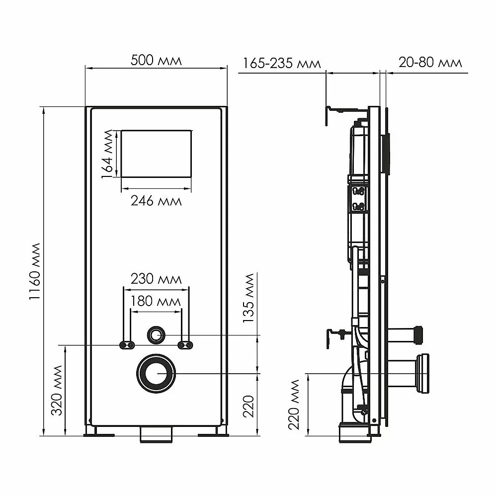 Инсталляция для унитаза WasserKraft Abens 20TLT.010.ME.BL.PB04 с черной глянцевой кнопкой