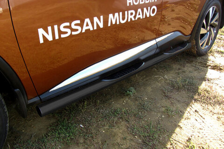 Пороги стальные Nissan Murano (2014-2022) d76 с проступями (черные)
