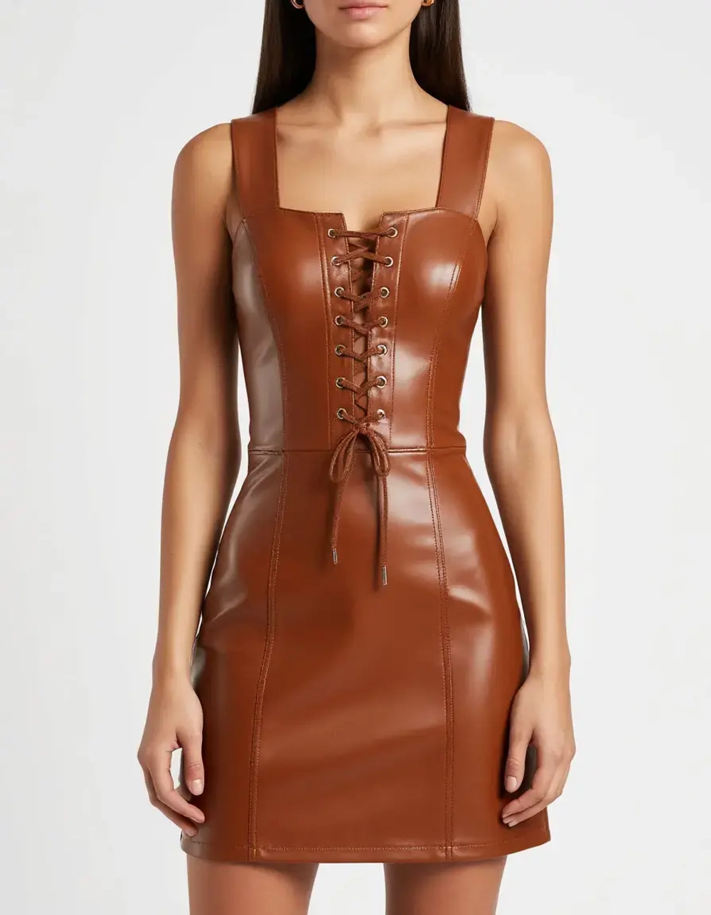 Платье кожаное QOZA, коричневое, р.xs-l