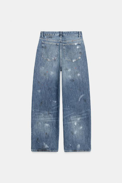 ZARA ДЖИНСЫ TRF СВОБОДНОГО КРОЯ ОВЕРСАЙЗ С ВЫСОКОЙ ПОСАДКОЙ, СИНИЙ