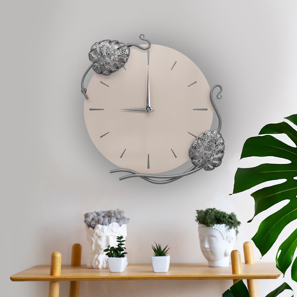 Часы настенные Monstera Deliciosa (Монстера) Колор Серый агат Сильвер