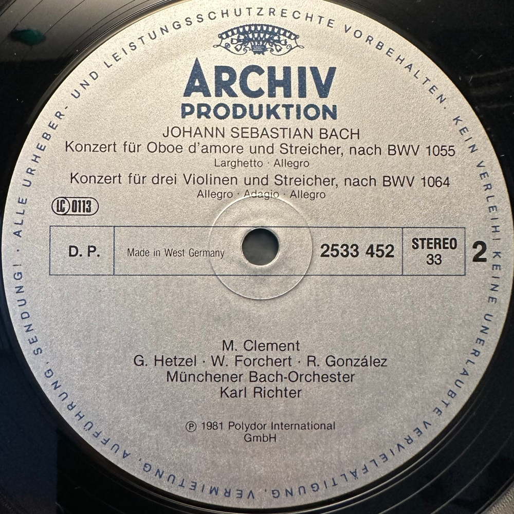 Бах - Тройные концерты, Концерт для гобоя д'Амур (Германия 1981г.)