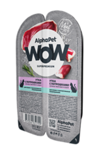 AlphaPet 80г "WOW" Влажный корм для взрослых кошек с чувствительным пищеварением, утка с потрошками