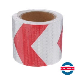 Красно-белая светоотражающая лента самоклеящаяся 100 мм х 15 м