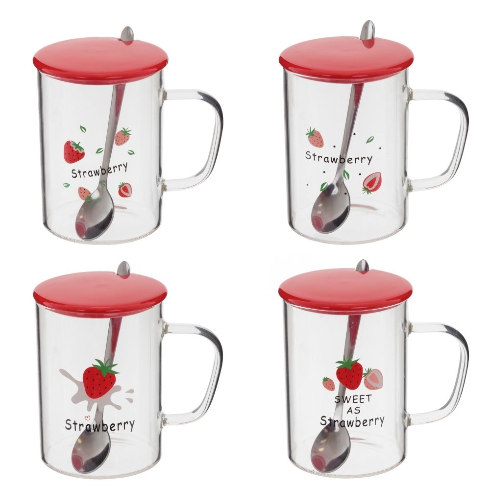 GAEM Кружка с крышкой и ложкой, 450 мл, L12 W8,5 H12 см, 4в.