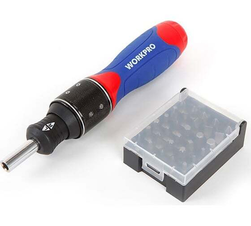 Реверсивная отвертка WORKPRO 6-скоростная с двойным приводом 32 насадки WP221055