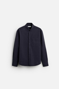 ZARA РУБАШКА ИЗ ХЛОПКА И ЛИОЦЕЛЛА, МОРСКОЙ СИНИЙ