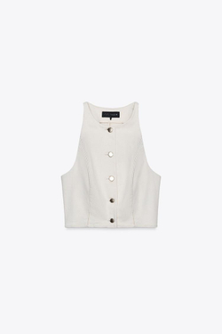 ZARA КОРОТКИЙ ДЖИНСОВЫЙ ЖИЛЕТ Z1975, ЭКРЮ