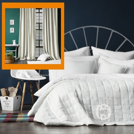 Комплект штор и покрывала ДЖЕРРИИ (арт. BL10-274-01) - (140х270)х2 см., покрывало 230х250 см. - белый