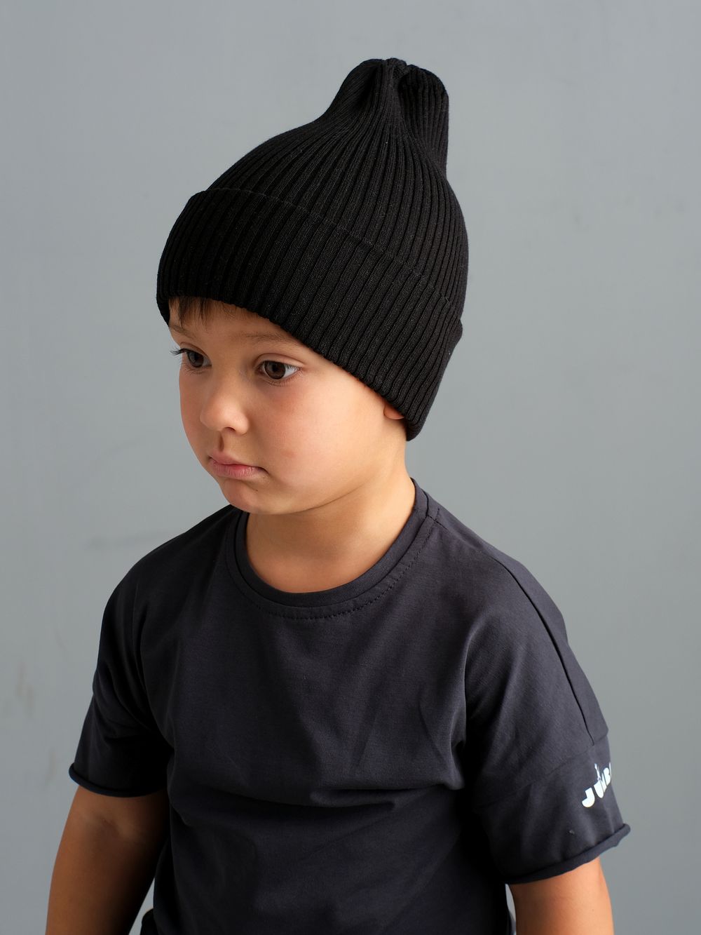 Шапка вязаная-резинка хлопковая КЭП(Черный)